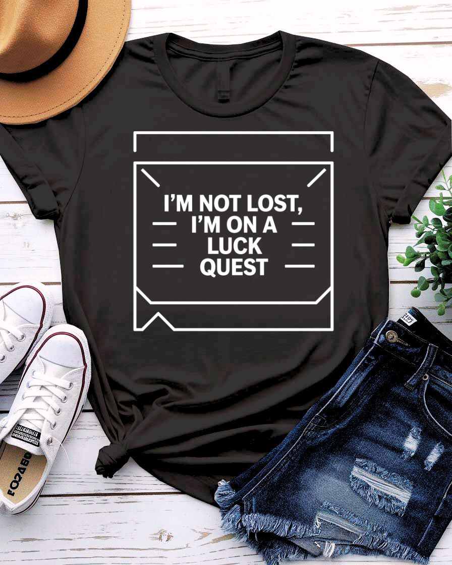 I Am Not Lost I'm on a Luck Quest St. Patrick's Tee with treasure map design on model