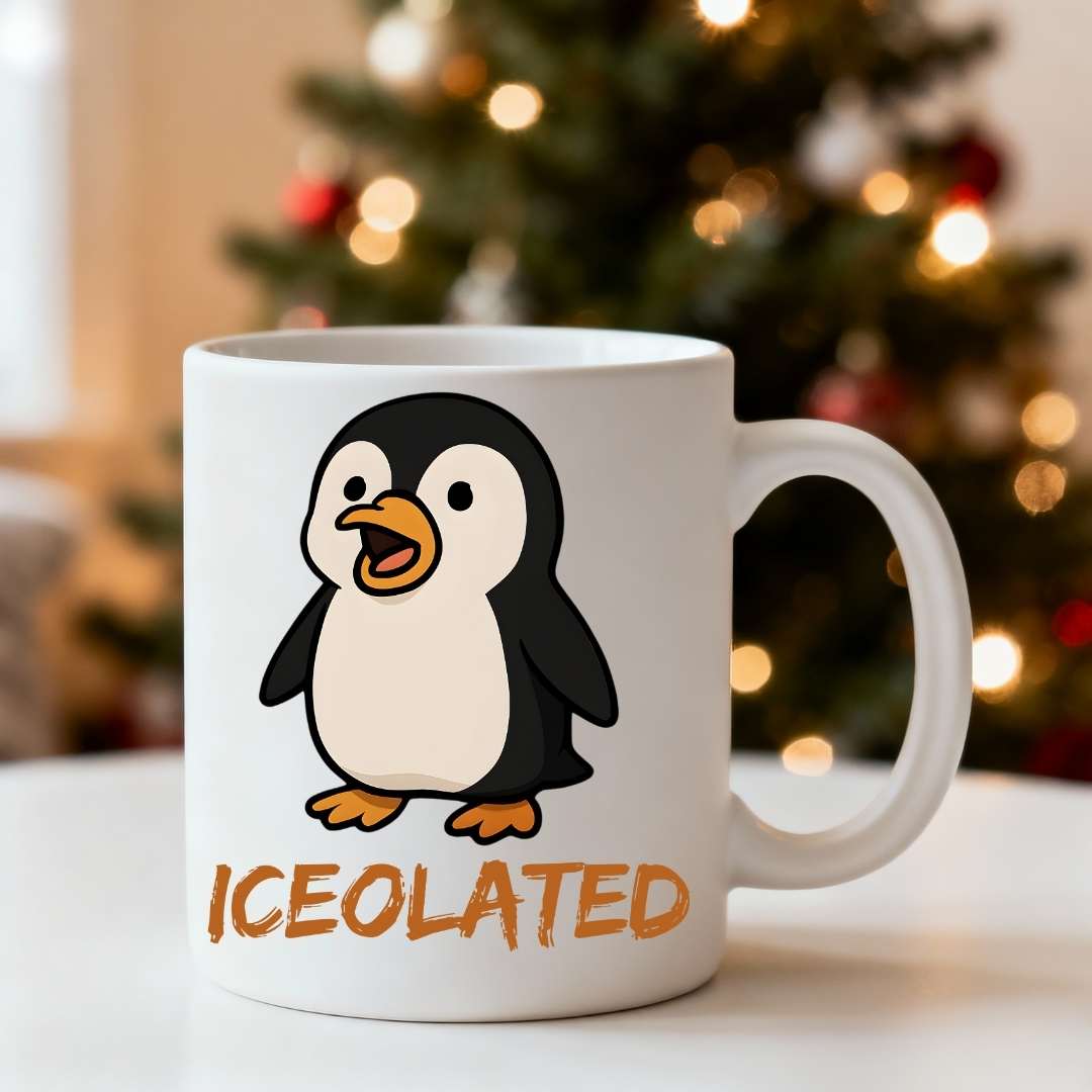 Iceolated Penguin Coffee Mug – funny penguin meme ceramic coffee cup for introverts and caffeine lovers by Memez.Store.