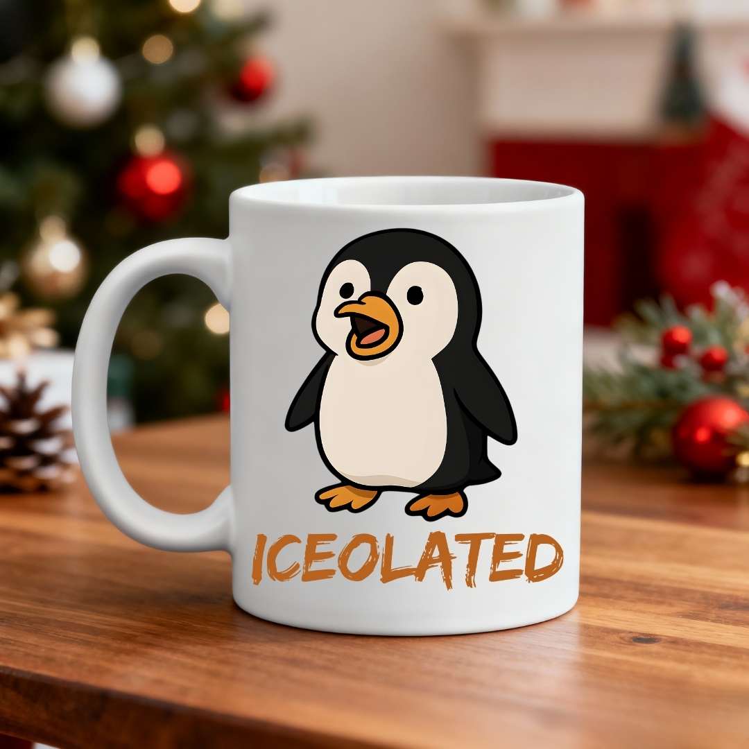 Iceolated Penguin Coffee Mug – funny penguin meme ceramic coffee cup for introverts and caffeine lovers by Memez.Store.