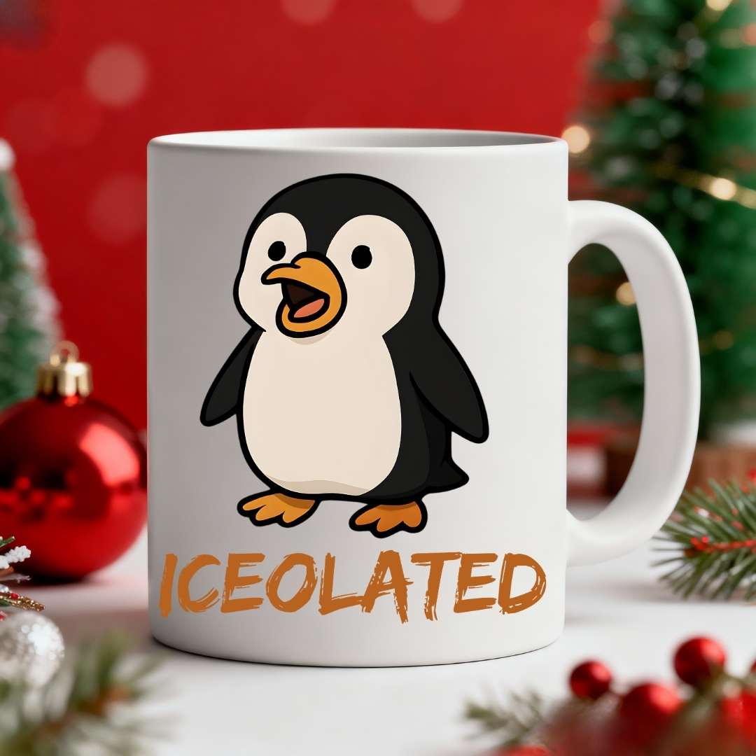 Iceolated Penguin Coffee Mug – funny penguin meme ceramic coffee cup for introverts and caffeine lovers by Memez.Store.