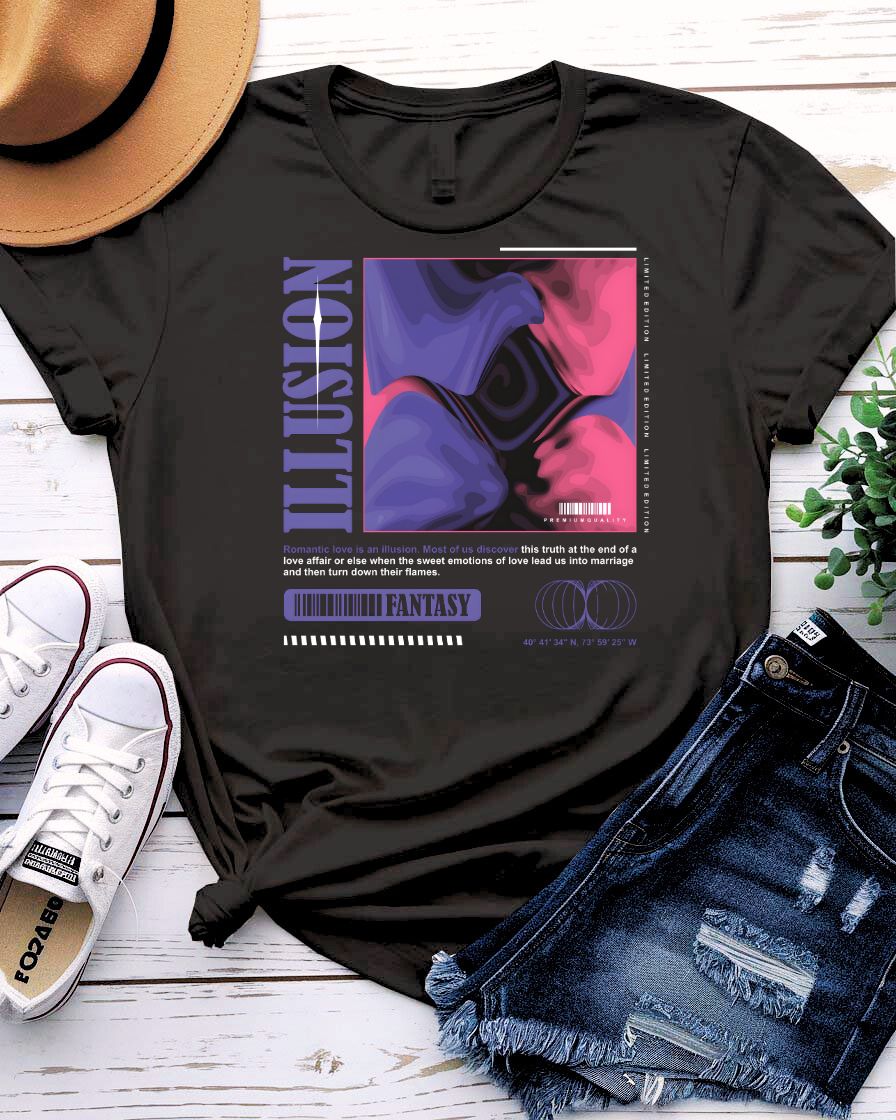 Illusion Streetwear Tee with impossible staircase optical graphic on model
