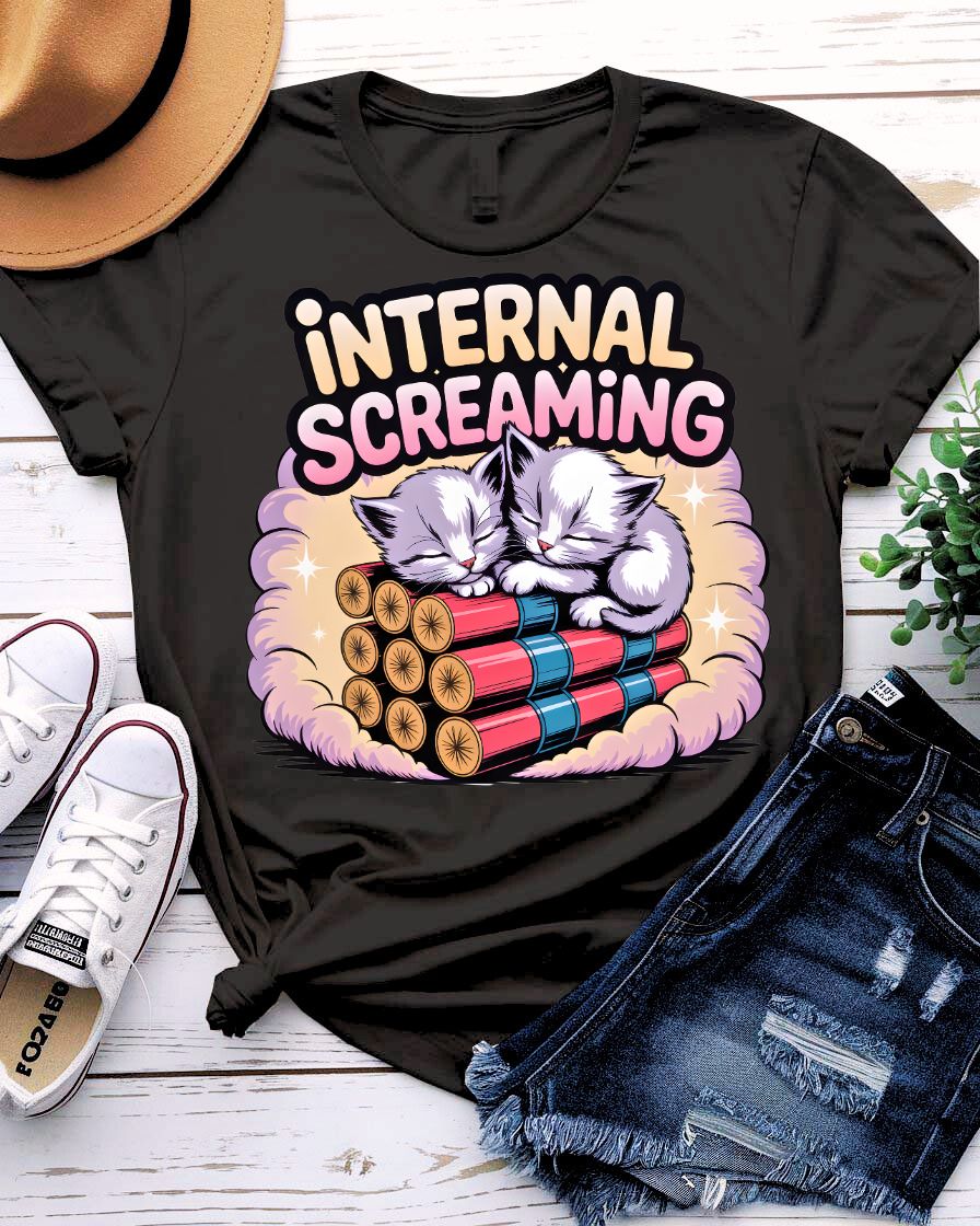 Internal Screaming Cat Lovers t-shirt with cute cat and bold text