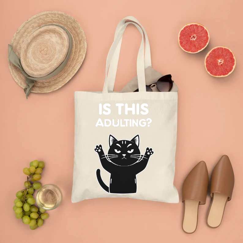 Is This Adulting Cat Tote Bag Memez Store Funny Design