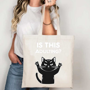 Is This Adulting Cat Tote Bag Memez Store Funny Design