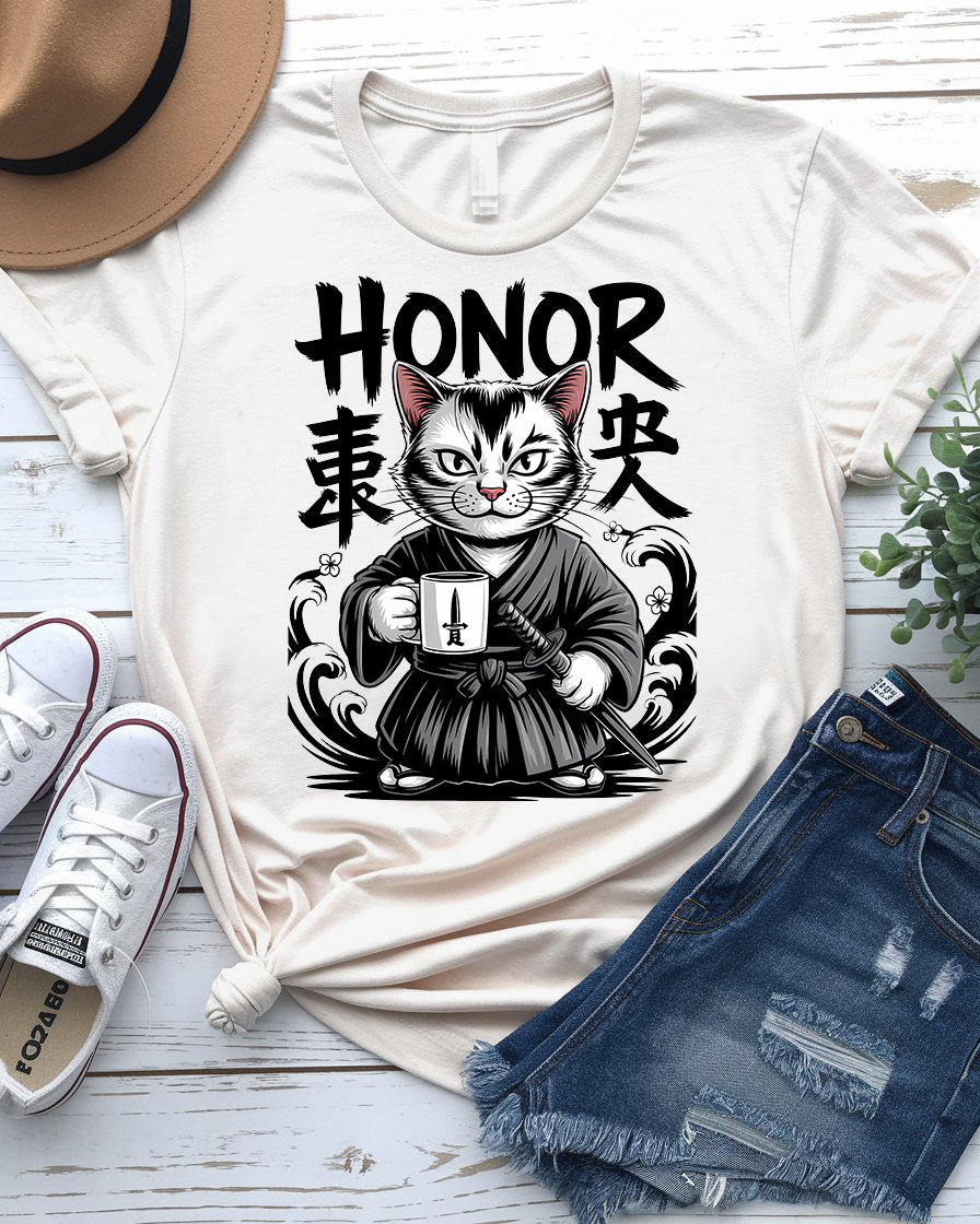 Honor Cat cultural tee – breathable unisex cotton tee with anime vibes