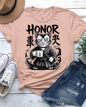 Honor Cat cultural tee – breathable unisex cotton tee with anime vibes