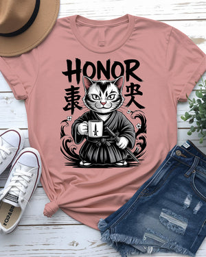 Honor Cat cultural tee – breathable unisex cotton tee with anime vibes