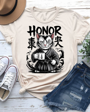 Honor Cat cultural tee – breathable unisex cotton tee with anime vibes