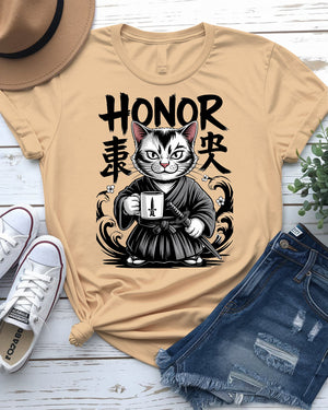 Honor Cat cultural tee – breathable unisex cotton tee with anime vibes