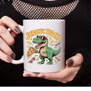 Jurassic Snacks funny animal meme ceramic mug