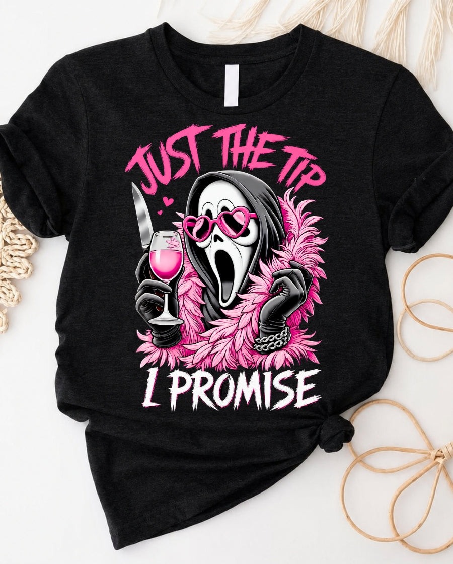 Just the tip flamingo mask t-shirt with funny horror graphic
