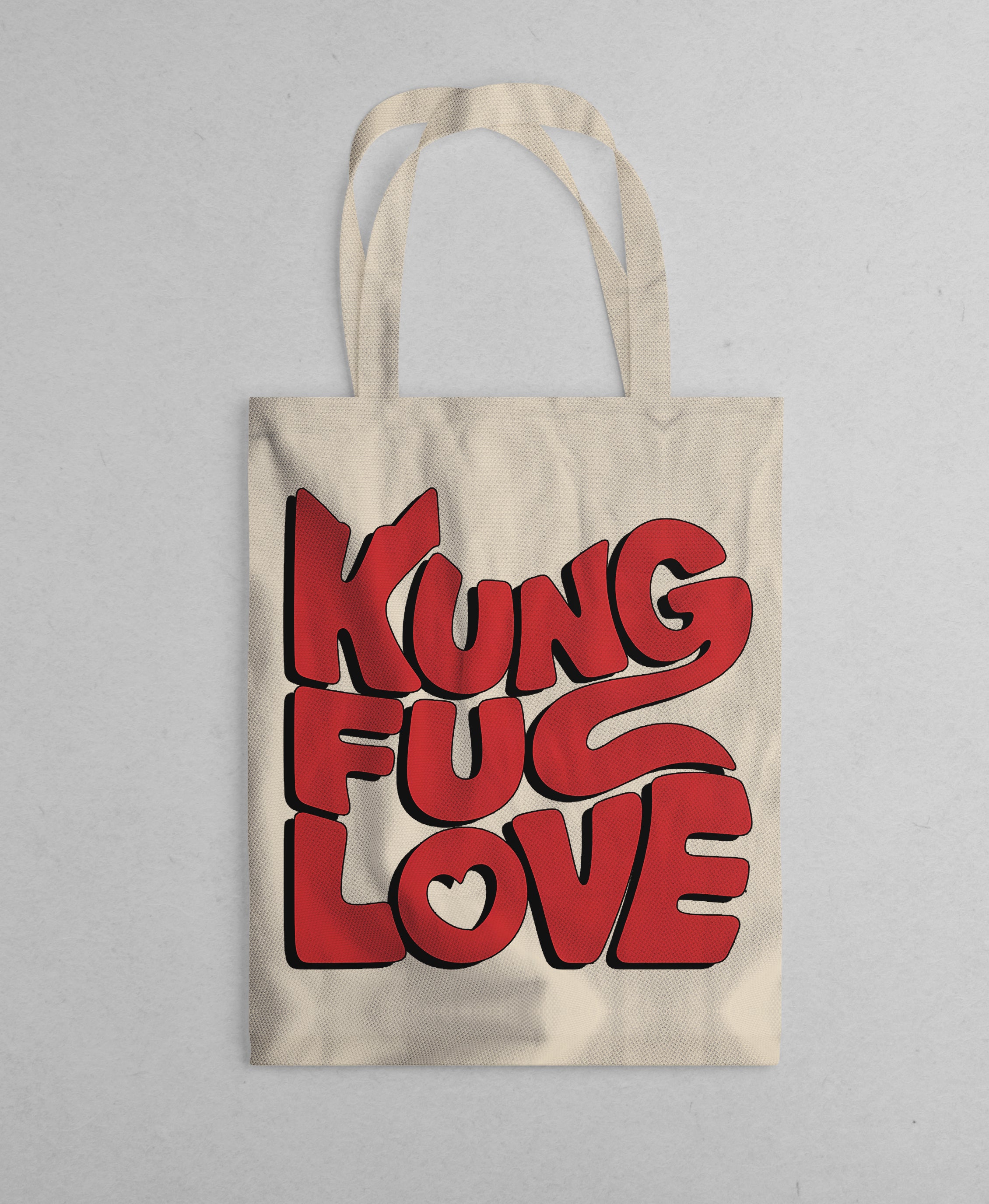 Kung Fu Love Tote Bag with martial arts heart graphic—eco-friendly, made‑to‑order canvas tote by Memez Store