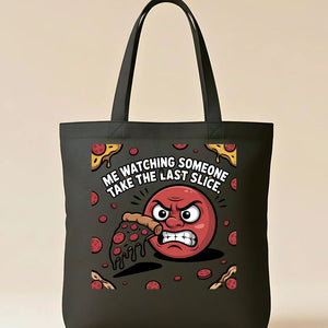 Last Slice of Pizza Meme Tote Bag Side Eyeing Chloe