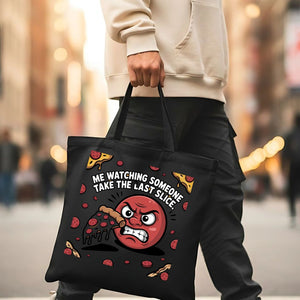 Last Slice of Pizza Meme Tote Bag Side Eyeing Chloe