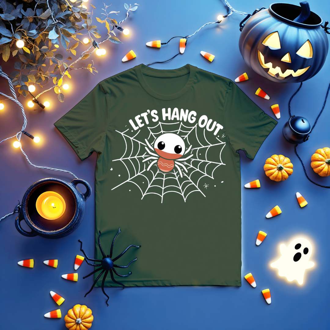 Let’s Hang Out Funny Halloween Tee with bat graphic