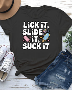 Lick It, Slide It, Suck It – Vibrant and Playful Ice Lolly Tee by Memez Store