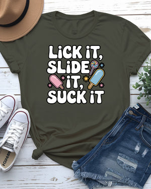 Lick It, Slide It, Suck It – Vibrant and Playful Ice Lolly Tee by Memez Store