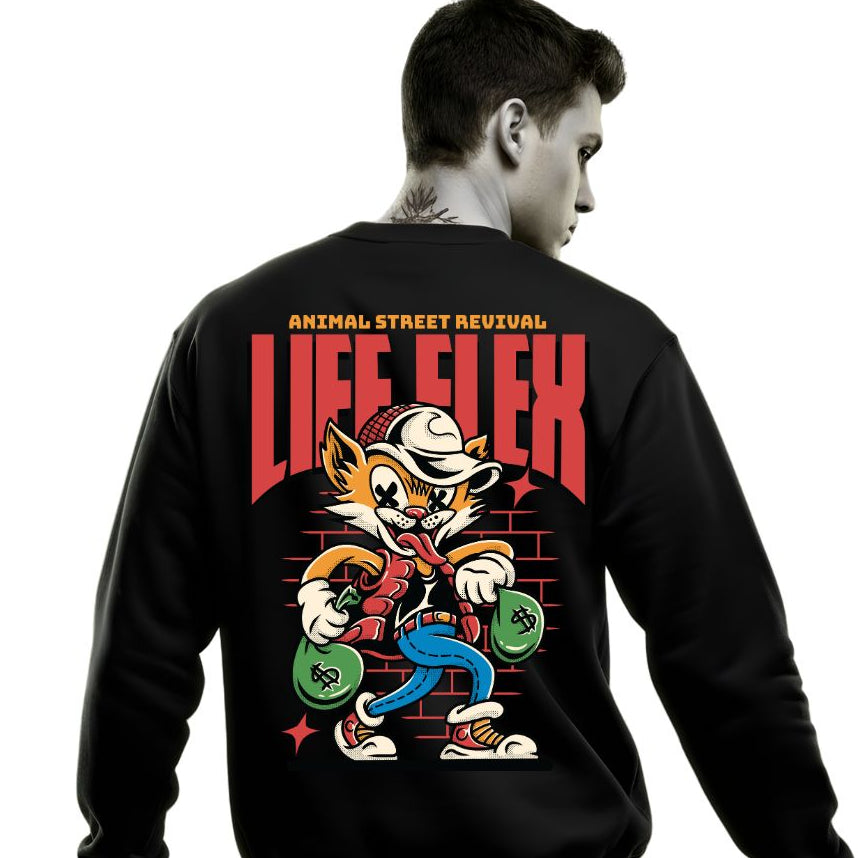 Life Flex streetwear sweatshirt with urban hip hop crewneck graphic design