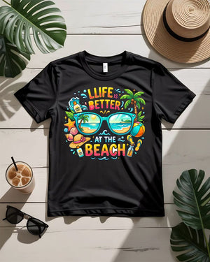 Life better at the beach tee beach chair ocean view graphic