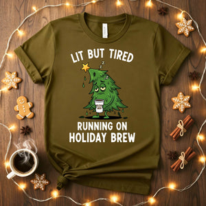 Lit But Tired Christmas Meme Funny Tee, relatable holiday mood shirt for men and women, funny festive but exhausted t-shirt, Christmas humor apparel 2025 by Memez Store, tired Christmas gift