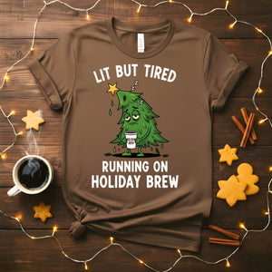 Lit But Tired Christmas Meme Funny Tee, relatable holiday mood shirt for men and women, funny festive but exhausted t-shirt, Christmas humor apparel 2025 by Memez Store, tired Christmas gift