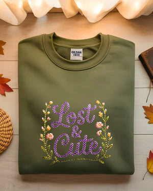 Funny Lost and Cute embroidered crewneck fleece