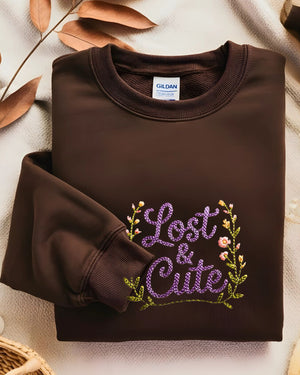 “Minimalist embroidered Lost and Cute sweatshirt unisex