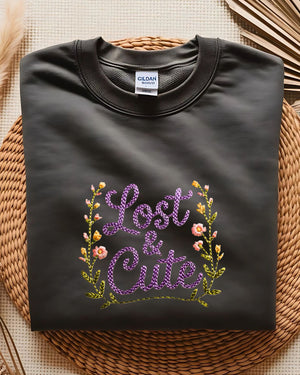 Funny Lost and Cute embroidered crewneck fleece