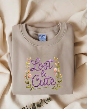 Funny Lost and Cute embroidered crewneck fleece