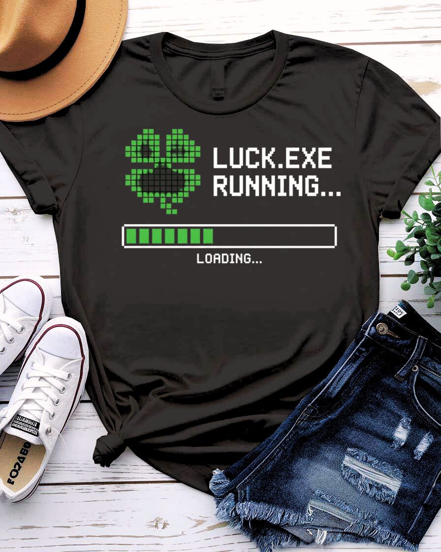Luck.exe St. Patrick's Day Tee with terminal window design on model