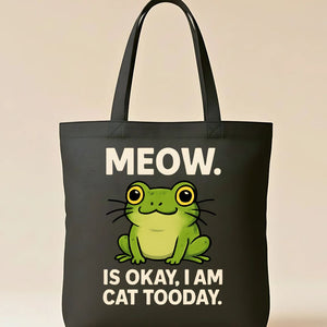 MEOW Frog Tote Bag with speak meow design
