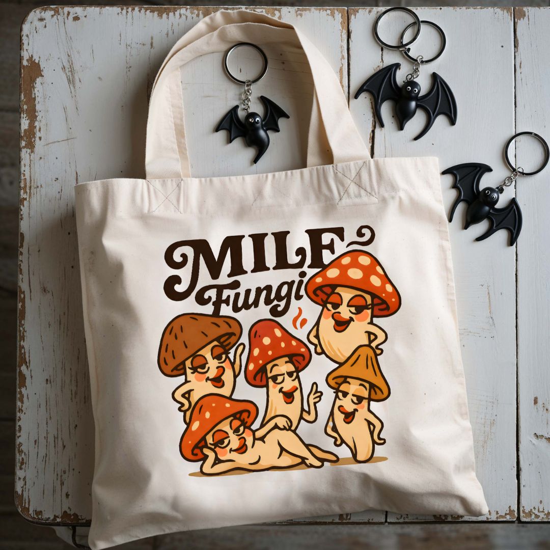 MILF Fungi Tote Bag with mushroom pun design