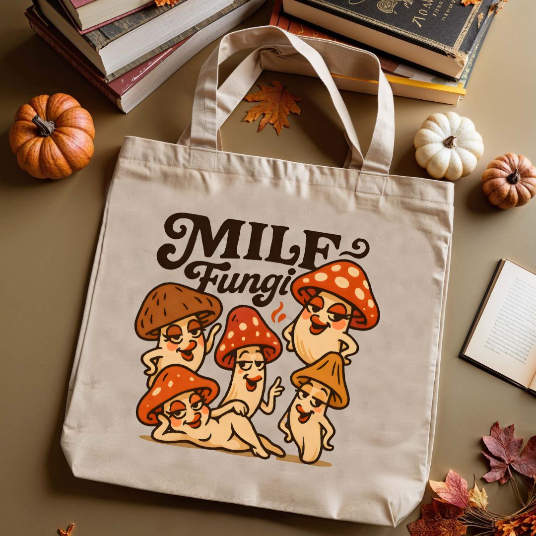 MILF Fungi Tote Bag with mushroom pun design