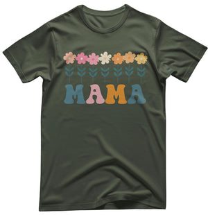 Soft cotton Mama tee with blooming flower typography