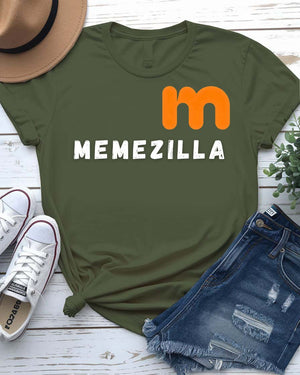 Memezilla Funny Typographical Tee in bold text design displayed on unisex shirt