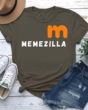 Memezilla Funny Typographical Tee in bold text design displayed on unisex shirt