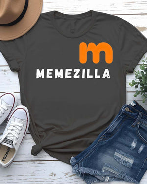 Memezilla Funny Typographical Tee in bold text design displayed on unisex shirt