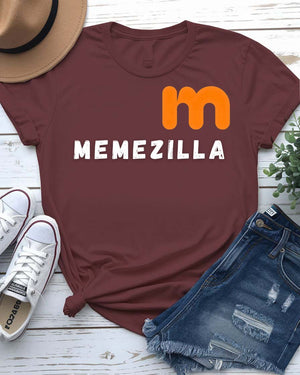 Memezilla Funny Typographical Tee in bold text design displayed on unisex shirt