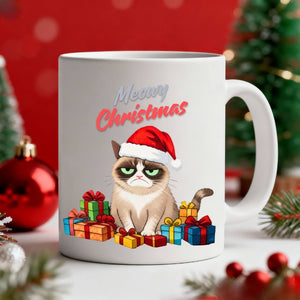 Meowy Christmas Coffee Mug – funny cat lover Christmas meme mug, festive ceramic coffee cup for holiday humor by Memez.Store.”