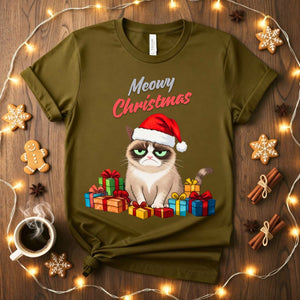 Meowy Christmas funny cat pun holiday t-shirt