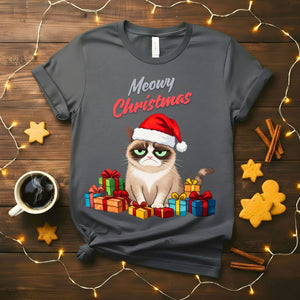 Meowy Christmas funny cat pun holiday t-shirt