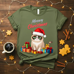 Meowy Christmas funny cat pun holiday t-shirt