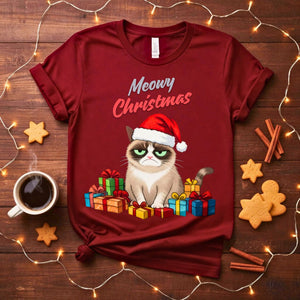Meowy Christmas funny cat pun holiday t-shirt