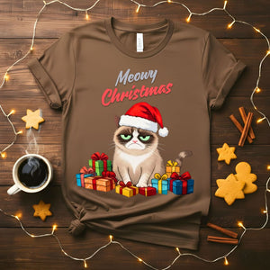 Meowy Christmas funny cat pun holiday t-shirt