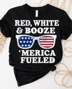 Merica fueled 4th of july tee with bold patriotic flag graphic