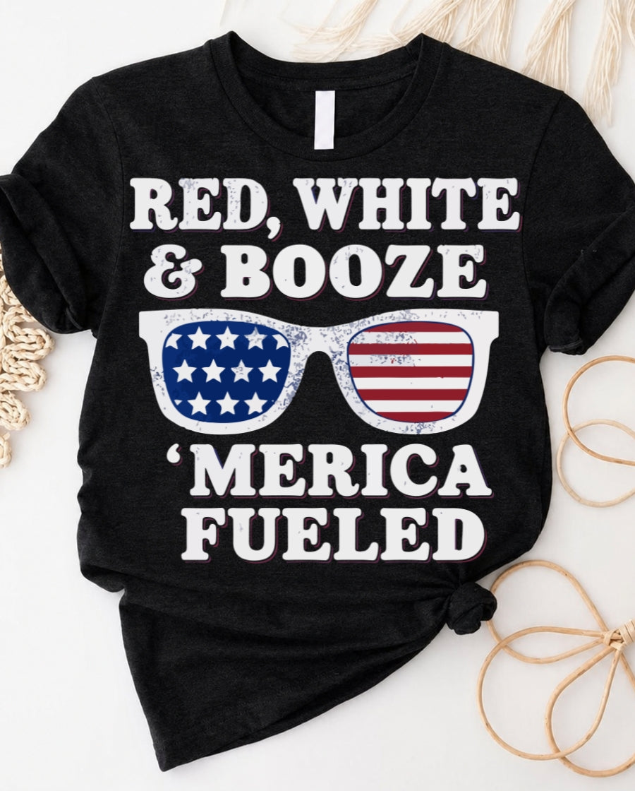 Merica fueled 4th of july tee with bold patriotic flag graphic