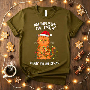 Merry-ish Christmas funny grumpy cat holiday t-shirt