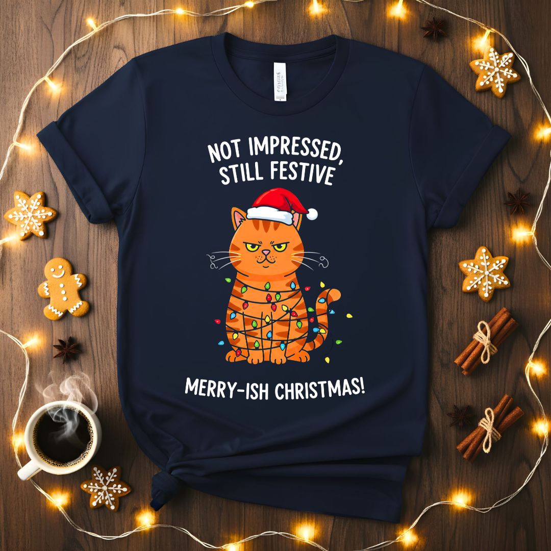 Merry-ish Christmas funny grumpy cat holiday t-shirt