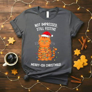 Merry-ish Christmas funny grumpy cat holiday t-shirt