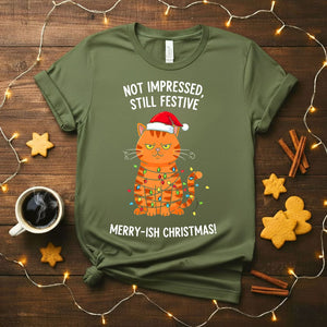 Merry-ish Christmas funny grumpy cat holiday t-shirt